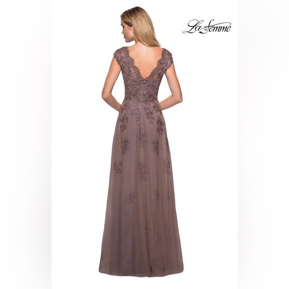 La Femme Embellished Tulle & Lace A-Line Gown - Picture 2 of 9